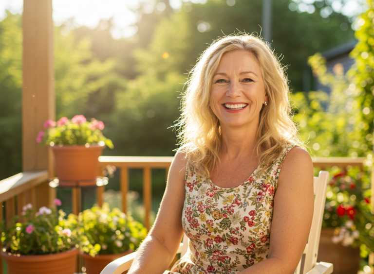 a woman with dentures from Harwood dental care
