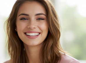 Young woman smiling with straight teeth after orthodontic treatment at Bridgford Dental